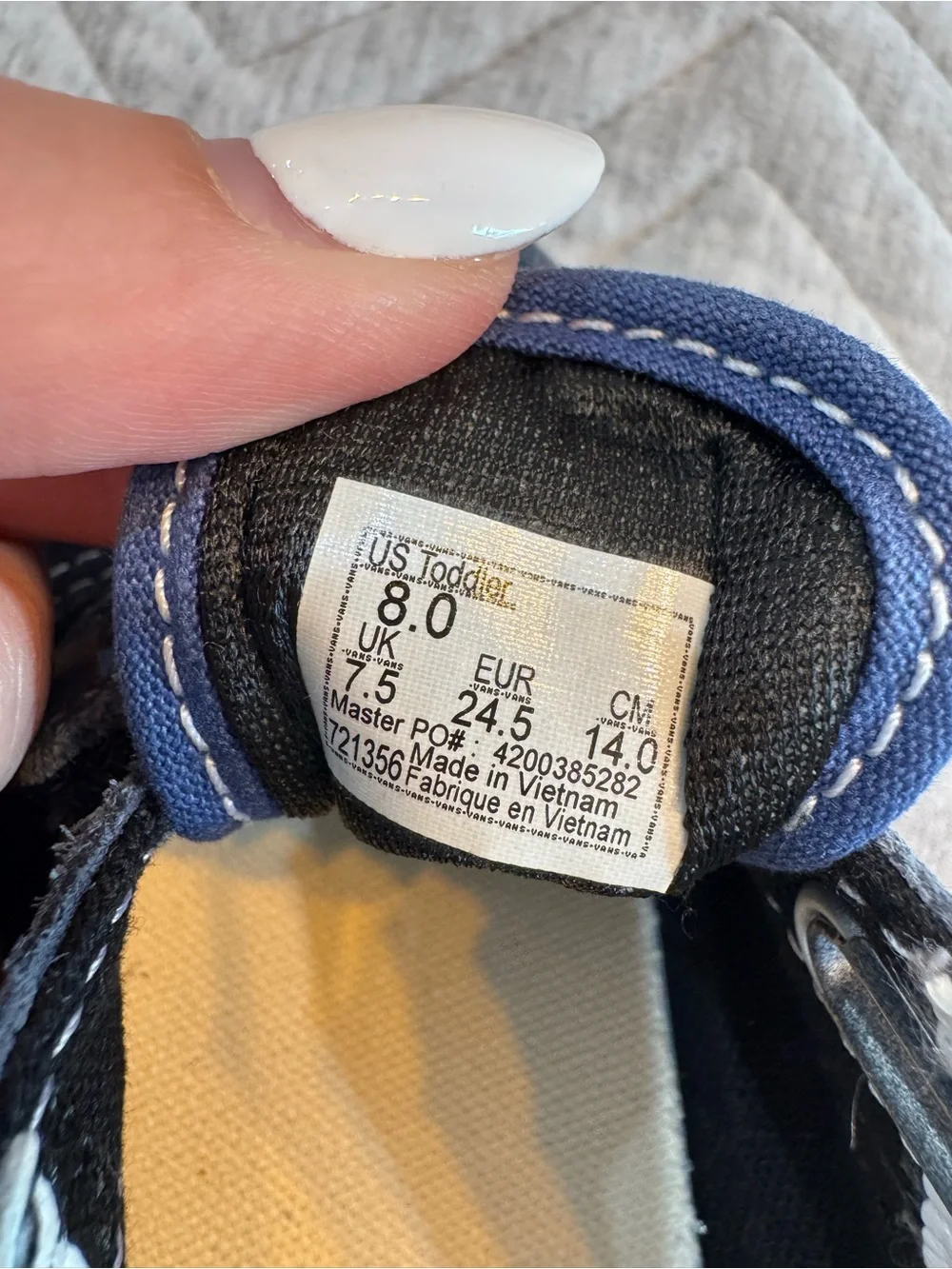 Toddler size 8 Vans brand in blue